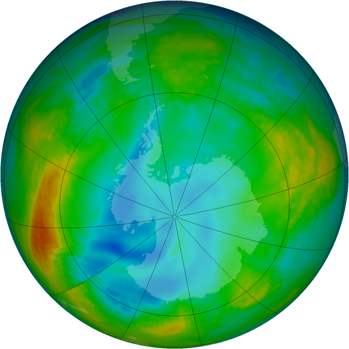 Antarctic ozone map for 19 July 1990